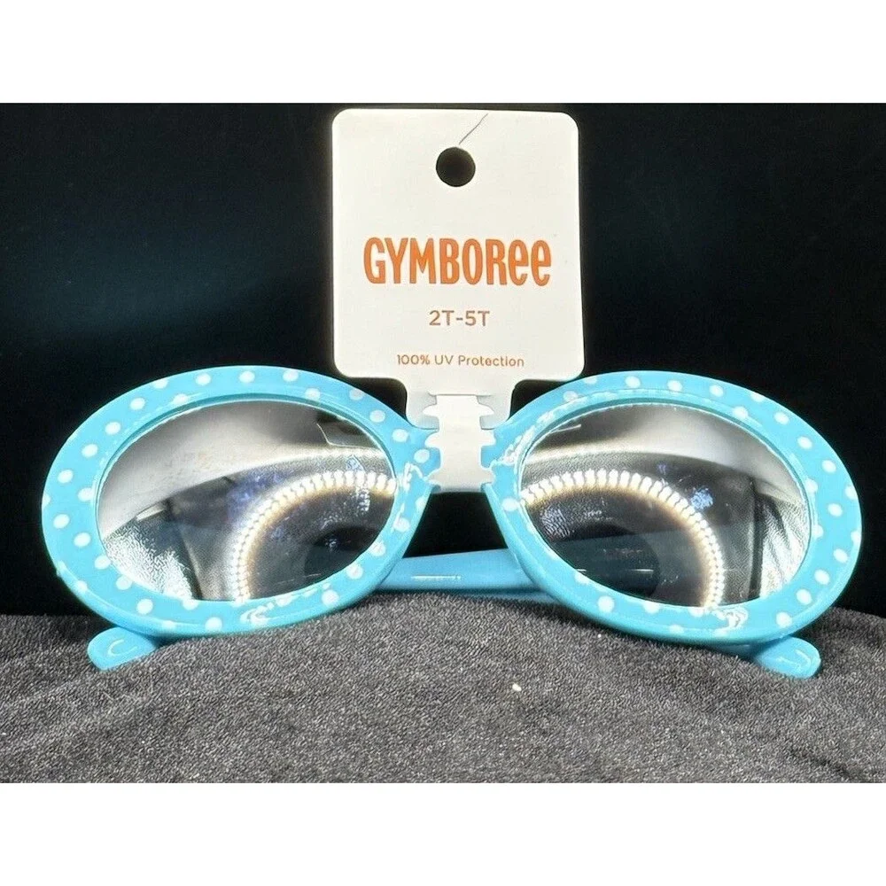 Nwt Gymboree Girls Sunglasses Neon Aqua Flow 2T-5T Blue/with White Polka Dots